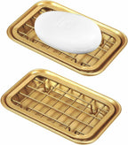Silver Kitchen and Bathroom Soap Dish Tray - Metal 2-Piece Soap Dish Tray with