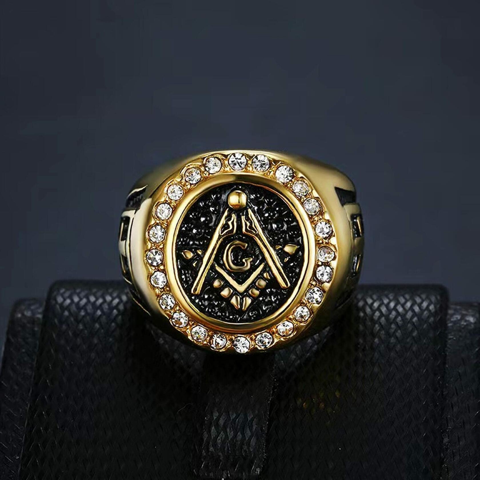 Size 10 LAIMIUMIU33 CZ Masonic Ring for men Amor Shield Bling Biker 316