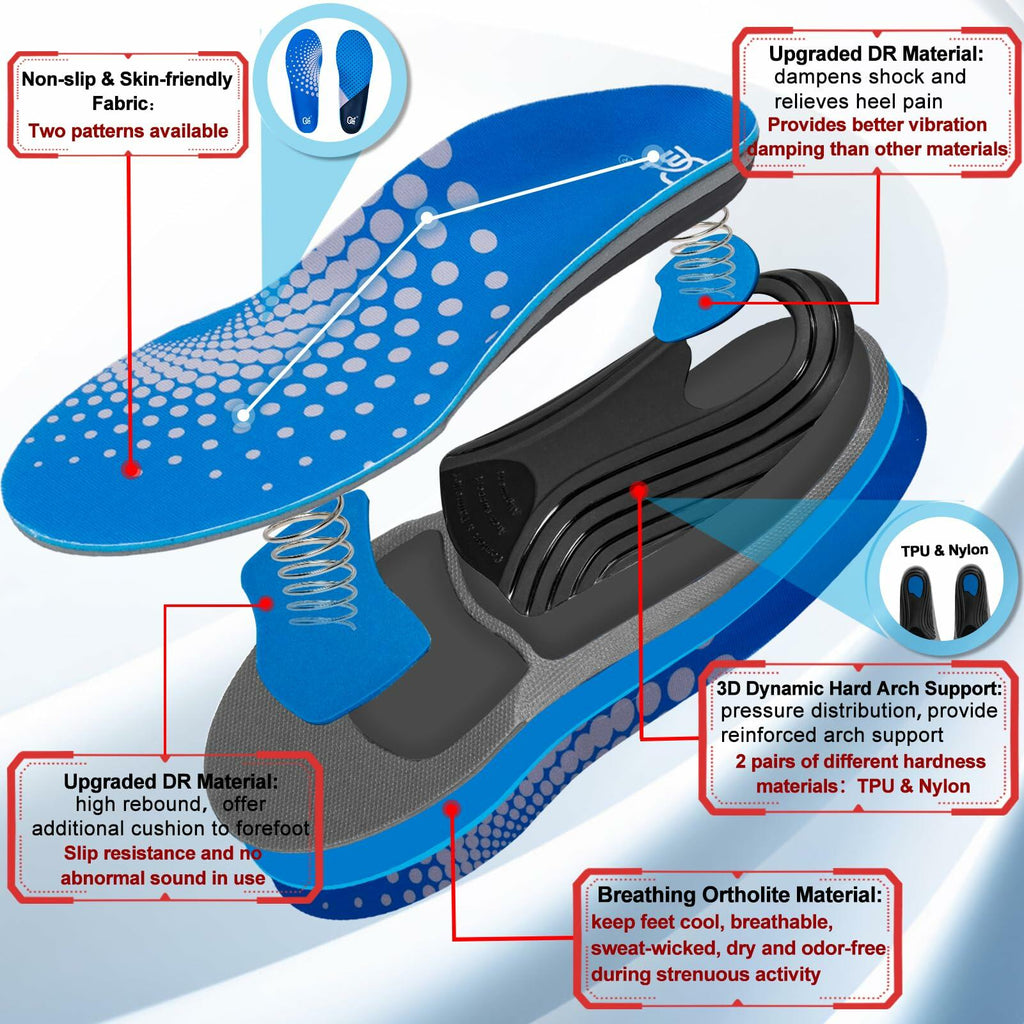 Size 11 AOTENG STAR Plantar Fasciitis Insoles, High Arch Support Insoles for