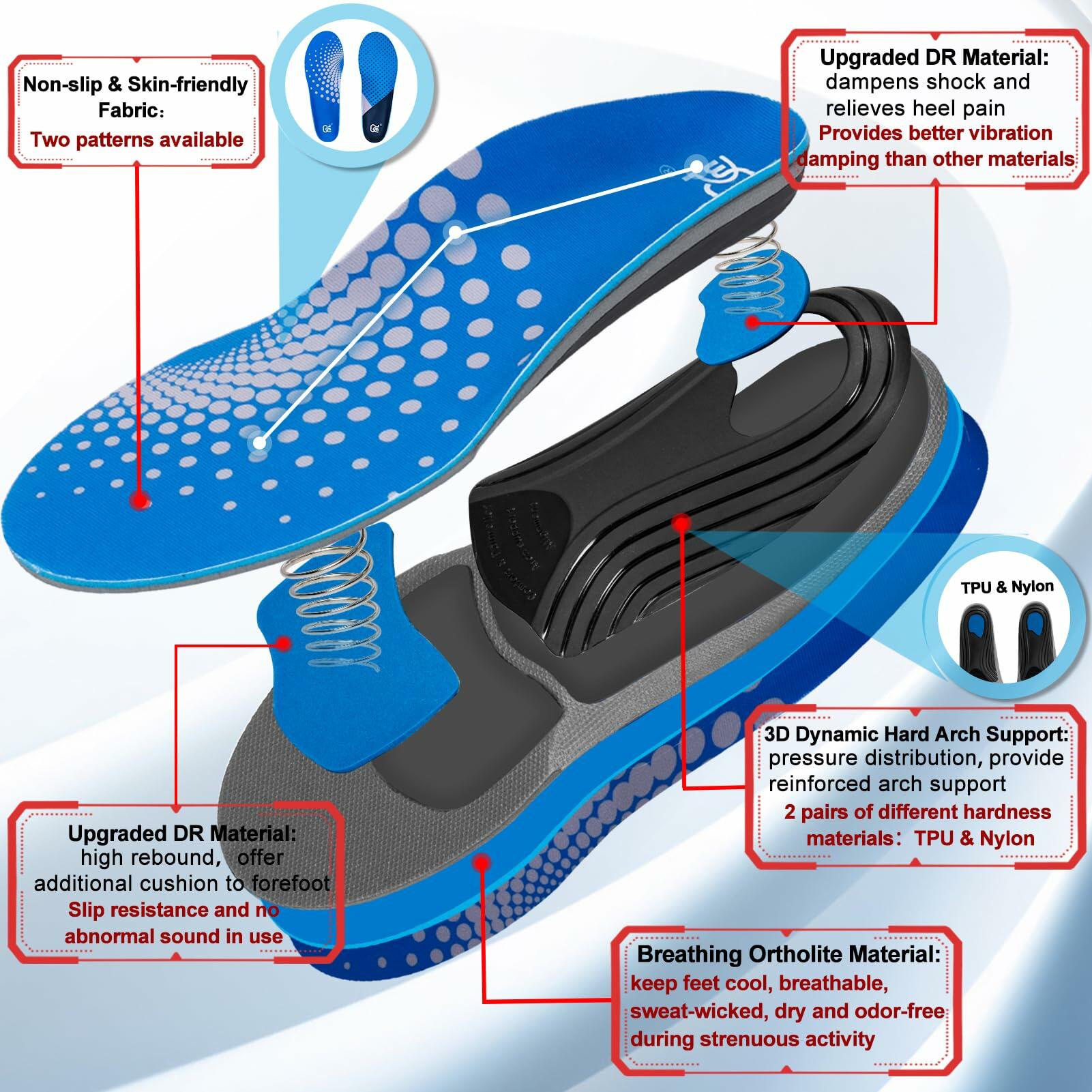 Size 11 AOTENG STAR Plantar Fasciitis Insoles, High Arch Support Insoles for