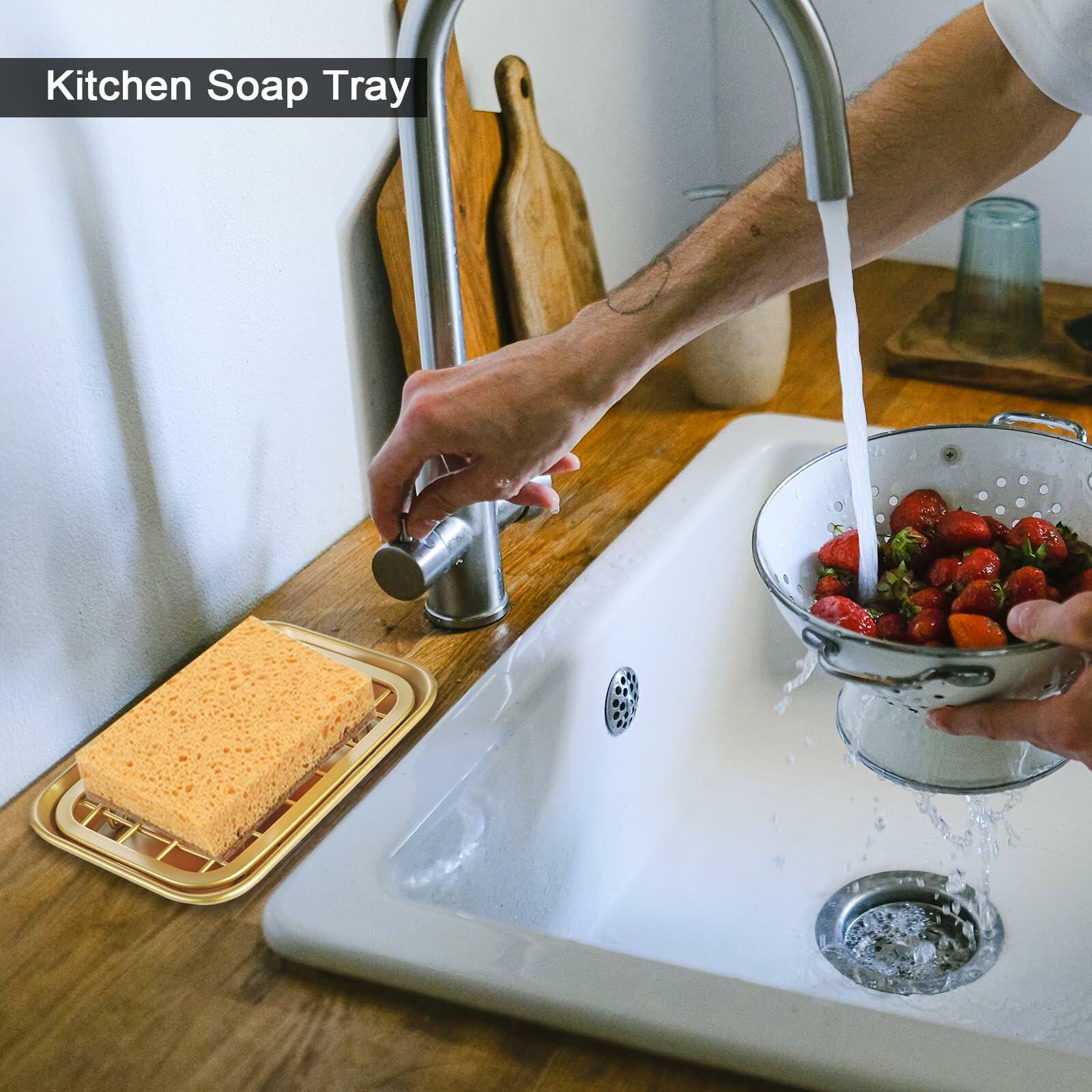 Silver Kitchen and Bathroom Soap Dish Tray - Metal 2-Piece Soap Dish Tray with