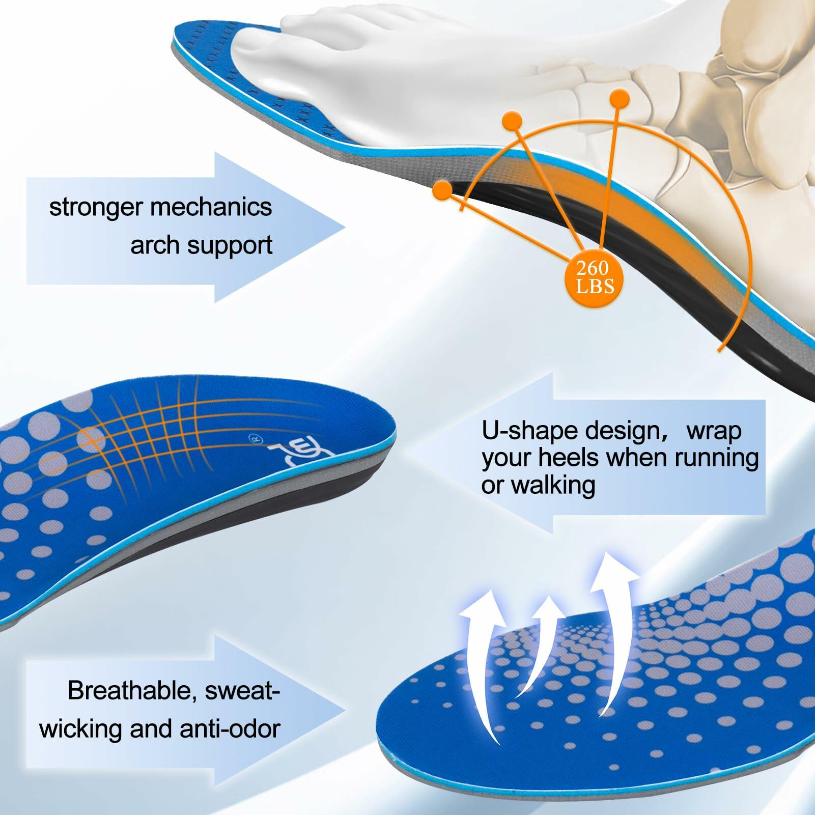 Size 11 AOTENG STAR Plantar Fasciitis Insoles, High Arch Support Insoles for