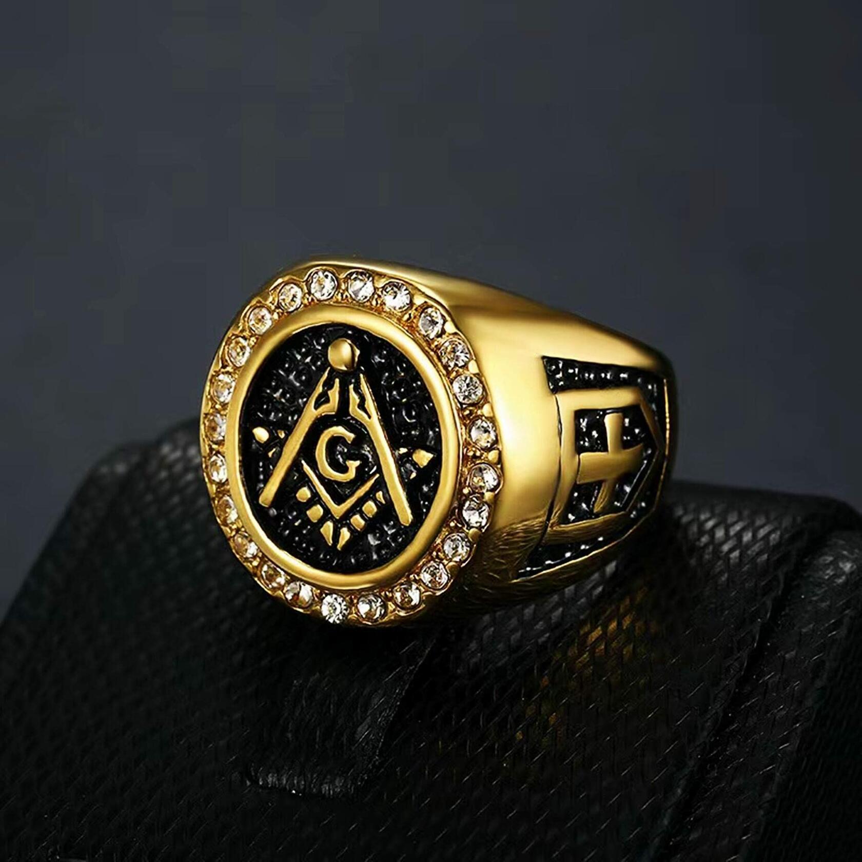 Size 10 LAIMIUMIU33 CZ Masonic Ring for men Amor Shield Bling Biker 316
