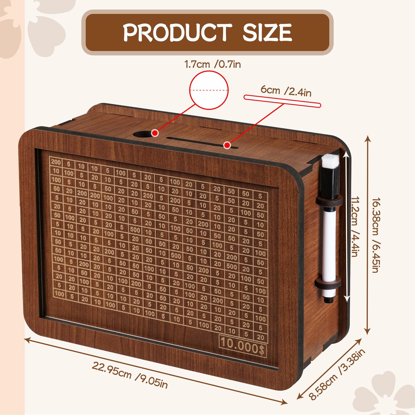 Wooden Money Saving Box for Kids & Adults - Reusable $10,000 Savings Challenge