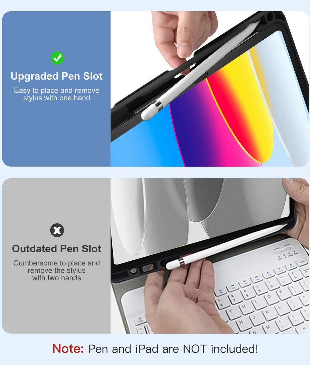 Hamile for iPad 11th 10th Generation Case with Keyboard - 7 Colors Backlit