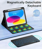 Hamile for iPad 11th 10th Generation Case with Keyboard - 7 Colors Backlit