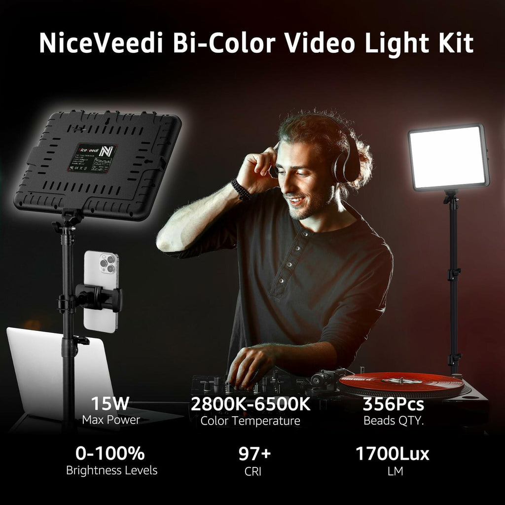 NiceVeedi 1-Pack Photography Lighting Kit, 2800-6500K Bi-Color LED Video Light