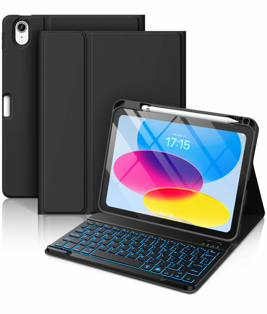 Hamile for iPad 11th 10th Generation Case with Keyboard - 7 Colors Backlit