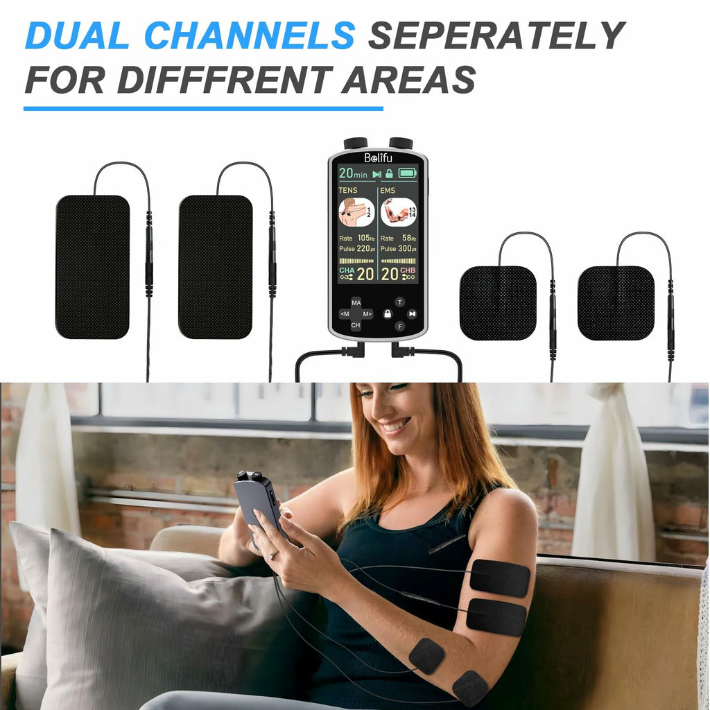 TENS EMS Unit Muscle Stimulator for Pain Relief Therapy - 4 in 1 TENS & EMS &