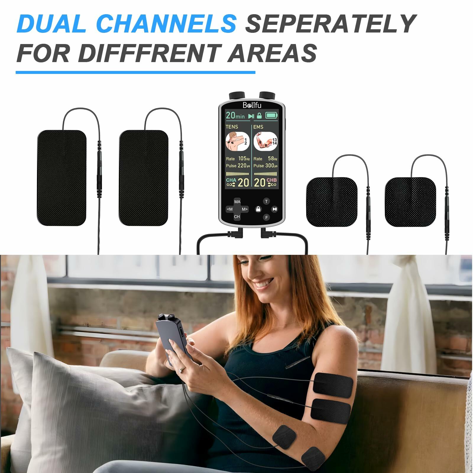 TENS EMS Unit Muscle Stimulator for Pain Relief Therapy - 4 in 1 TENS & EMS &
