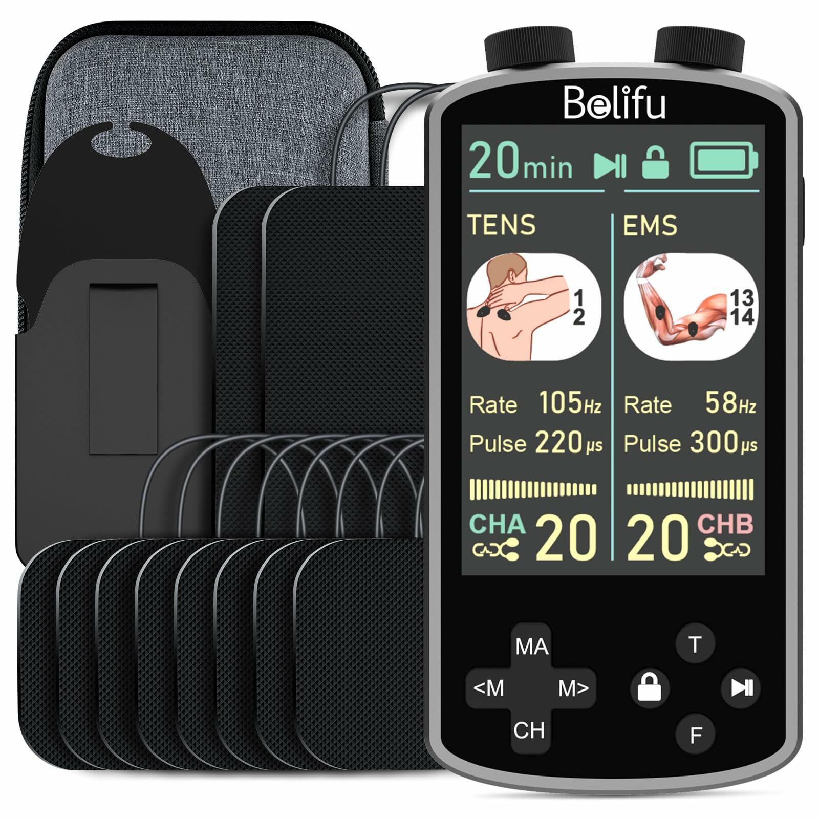 TENS EMS Unit Muscle Stimulator for Pain Relief Therapy - 4 in 1 TENS & EMS &