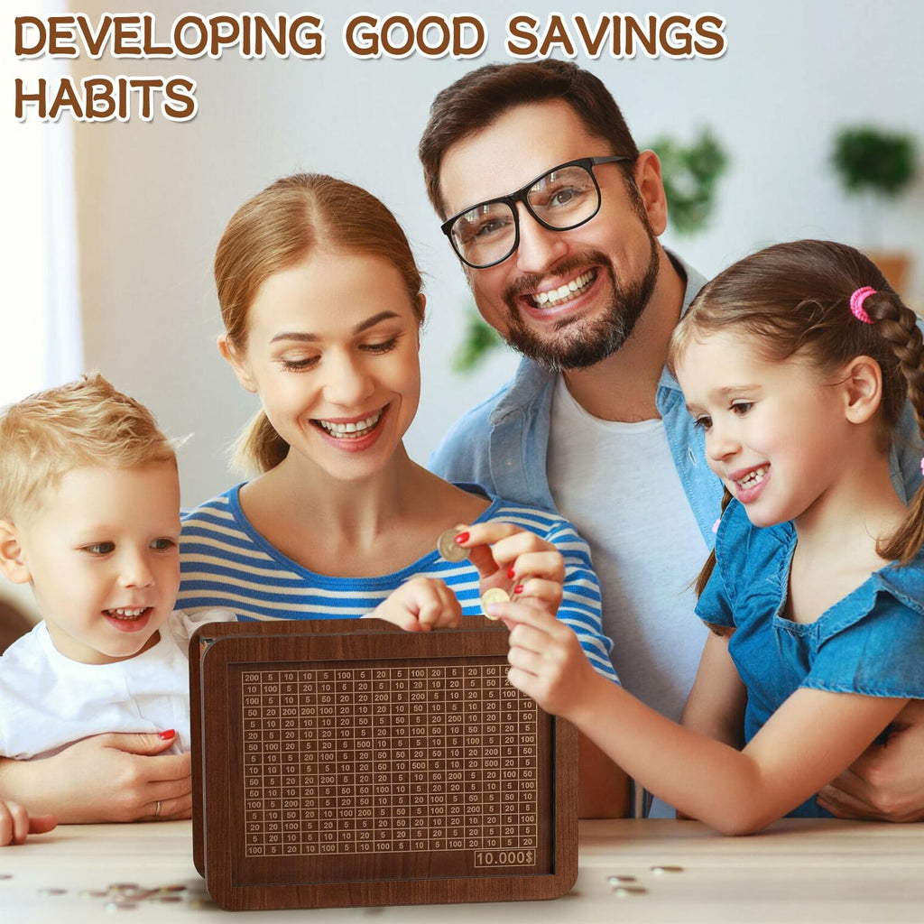 Wooden Money Saving Box for Kids & Adults - Reusable $10,000 Savings Challenge
