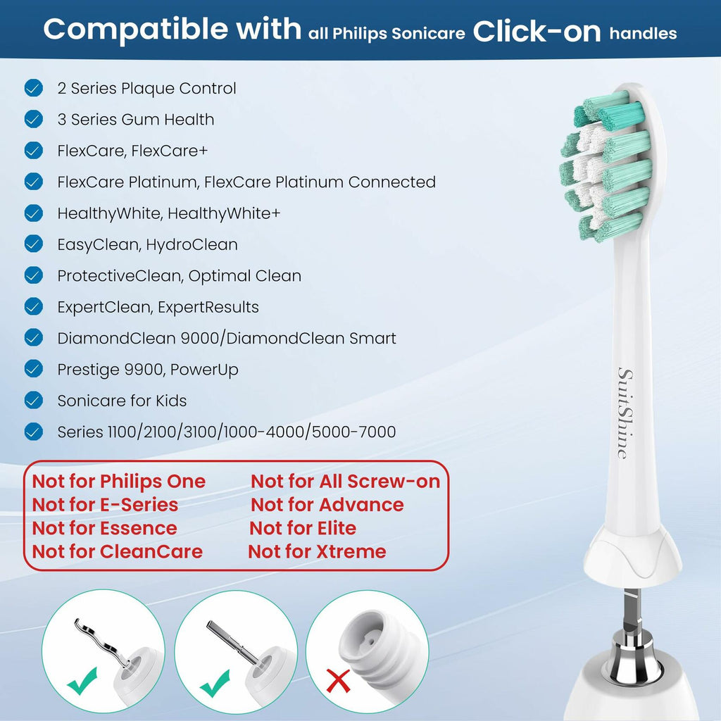SuitShine Replacement Toothbrush Heads Compatible with Philips Sonicare and More