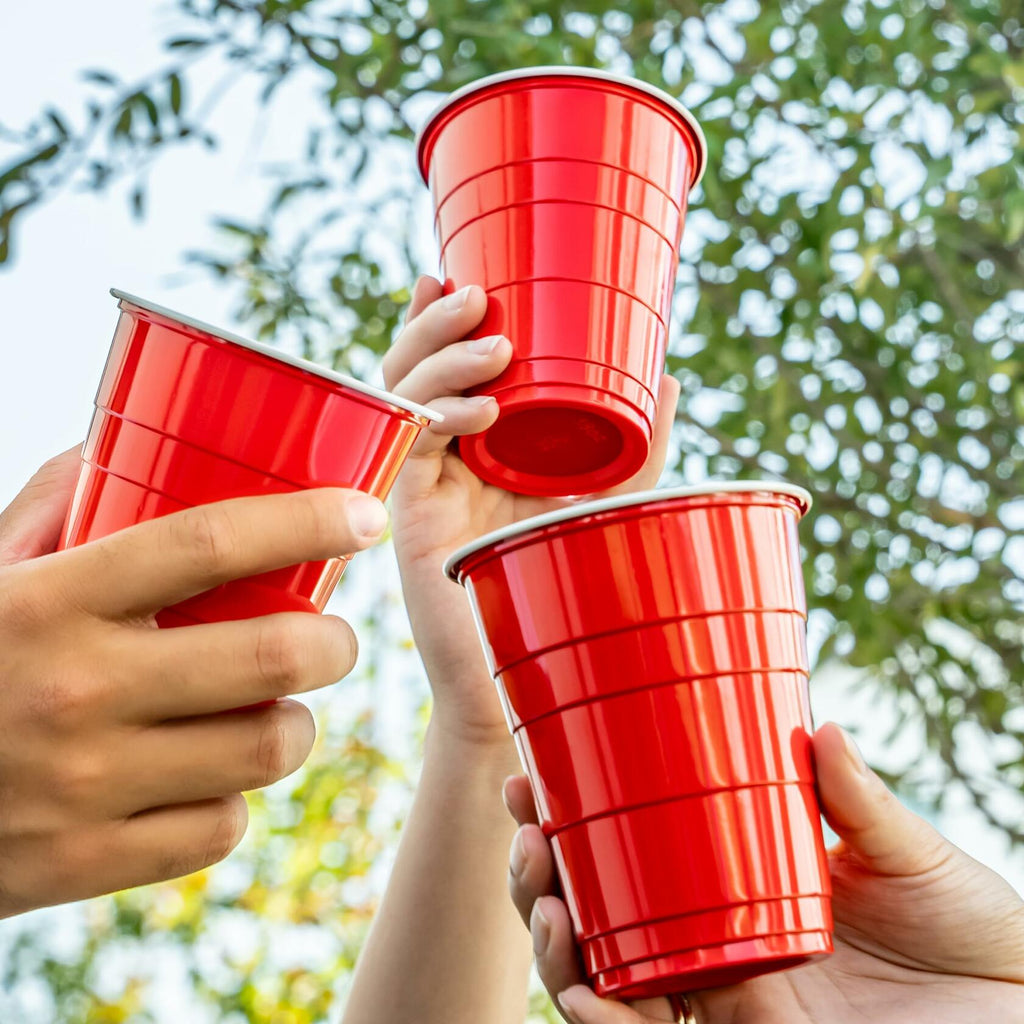 6 Pack Large Amazon Basics Disposable Plastic Party Cups, Red, 18oz, 120 Count