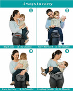 FLEEROSE - CPC-Certified Hip Seat Baby Carrier Grey New Ergonomic Bench Design,
