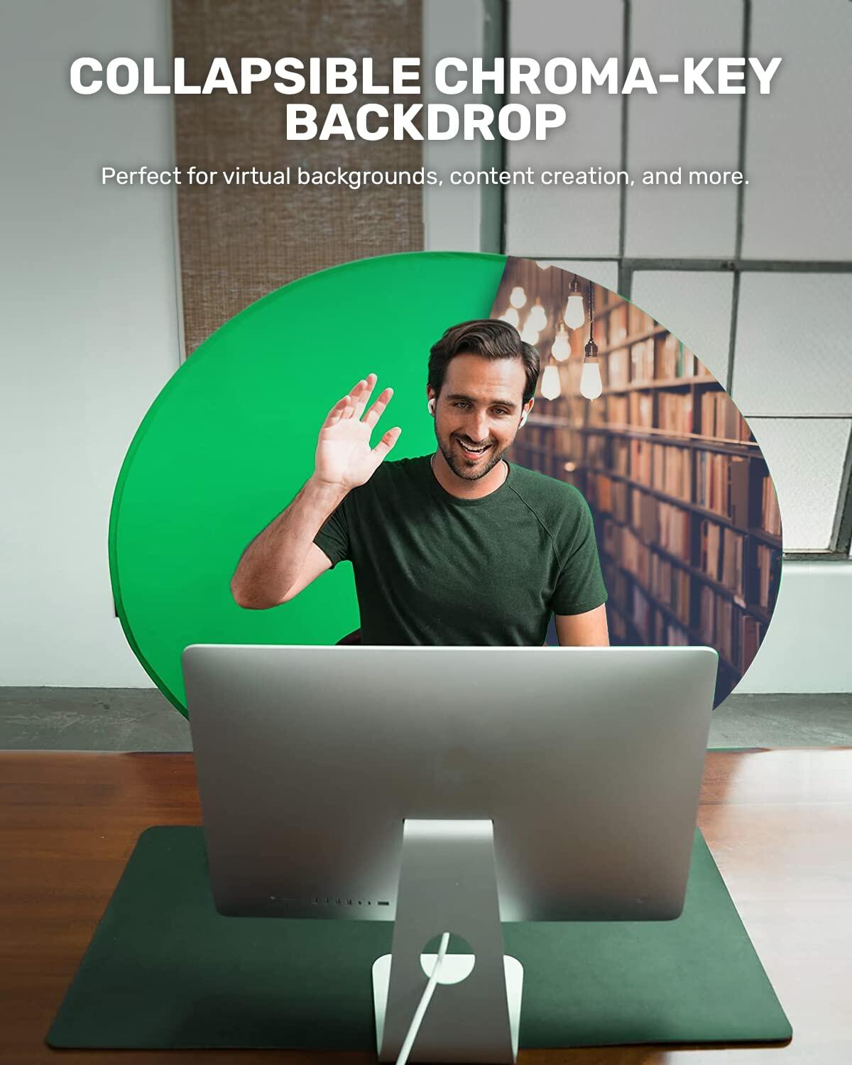 Webaround Big Shot 56" | Green | Portable Collapsible Webcam Backdrop | Attaches