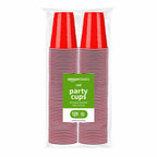 6 Pack Large Amazon Basics Disposable Plastic Party Cups, Red, 18oz, 120 Count
