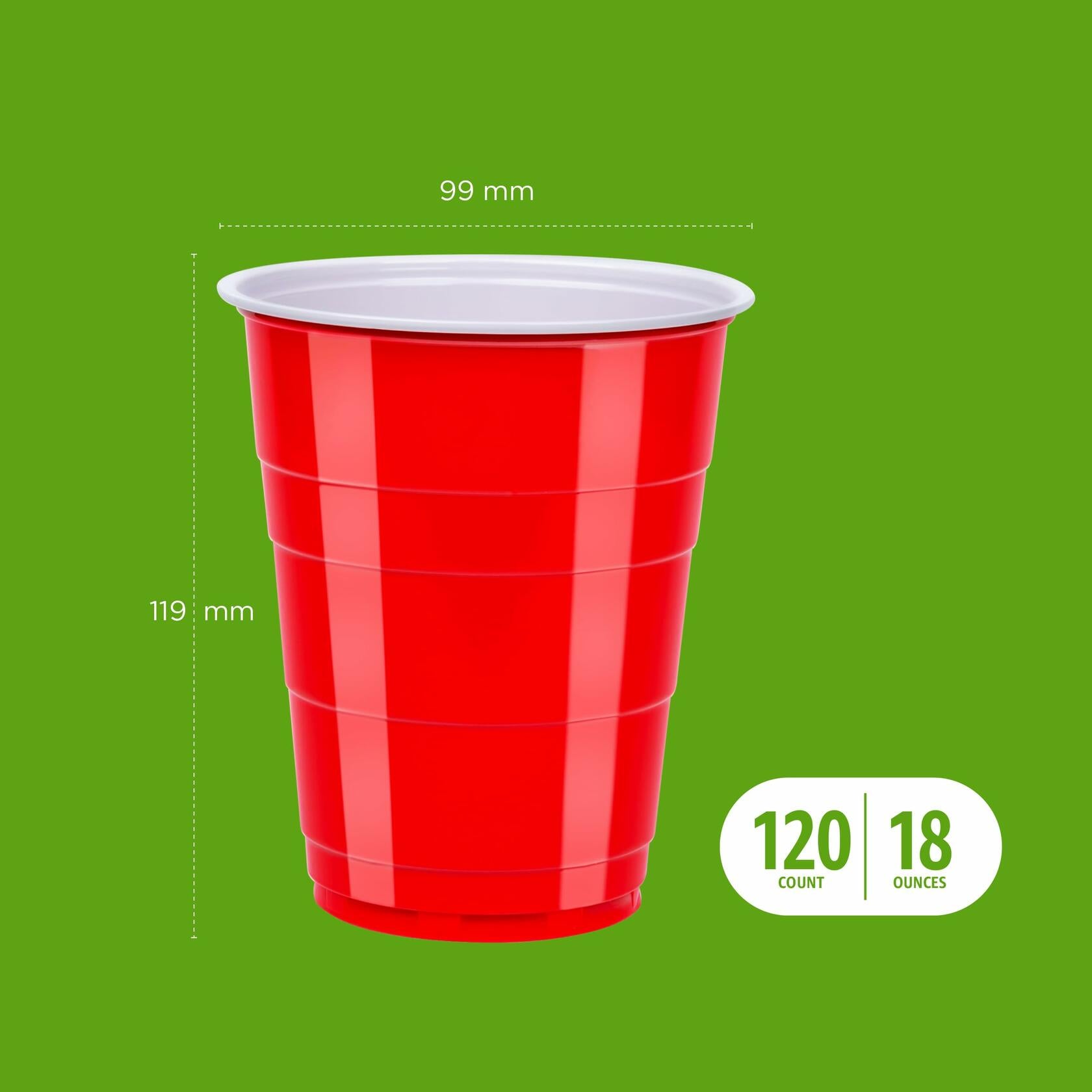 6 Pack Large Amazon Basics Disposable Plastic Party Cups, Red, 18oz, 120 Count