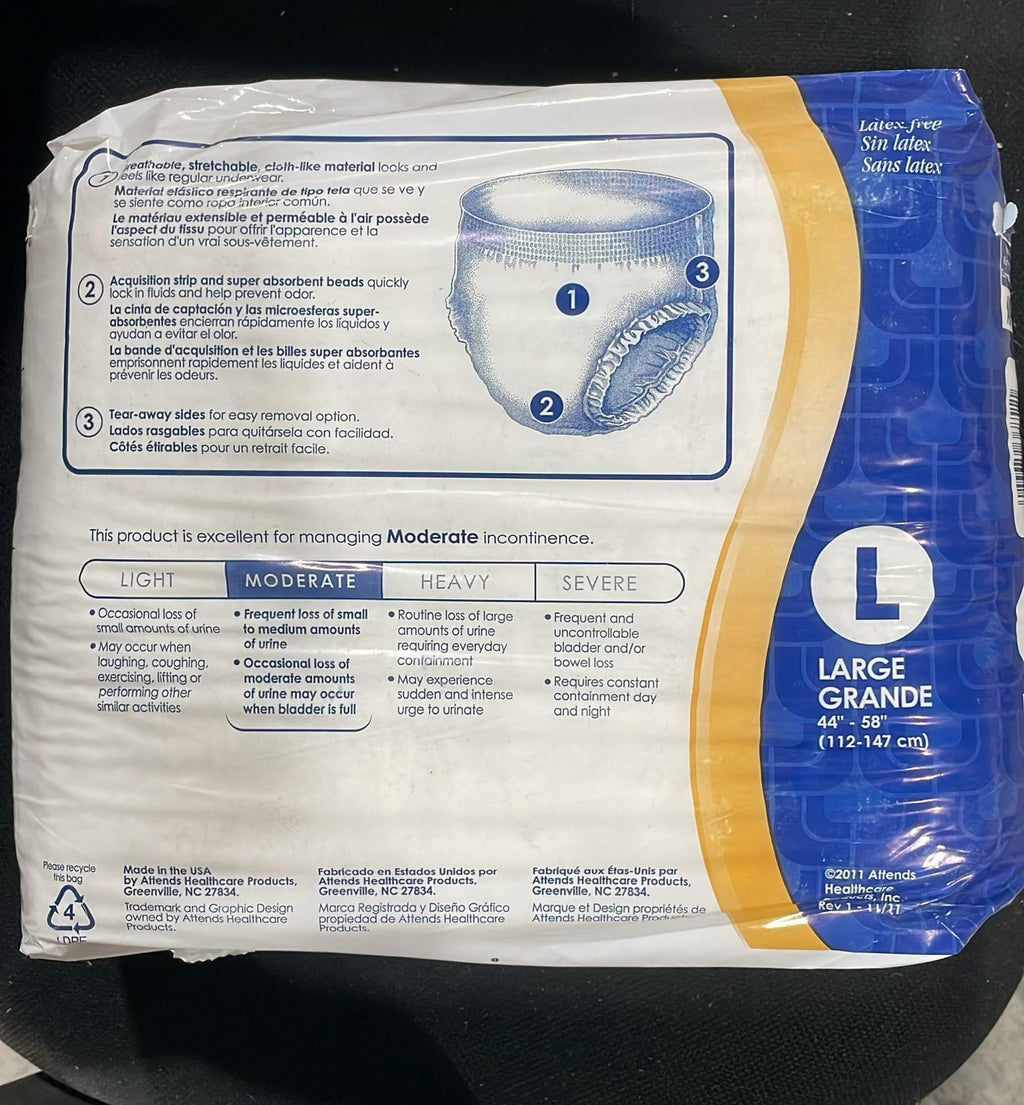 Case of 36 Attends Regular Absorbency Underwear - APV30 Large, 2 Packs of 18
