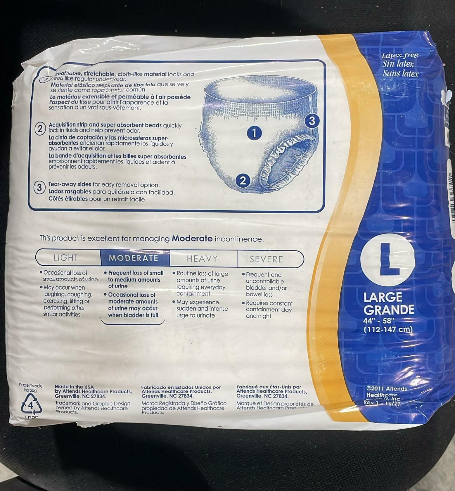 Case of 36 Attends Regular Absorbency Underwear - APV30 Large, 2 Packs of 18