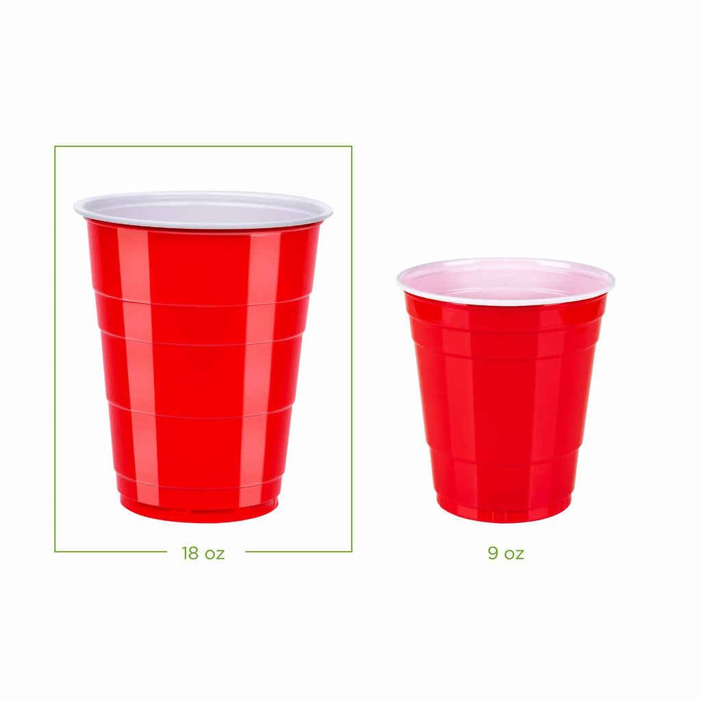 6 Pack Large Amazon Basics Disposable Plastic Party Cups, Red, 18oz, 120 Count