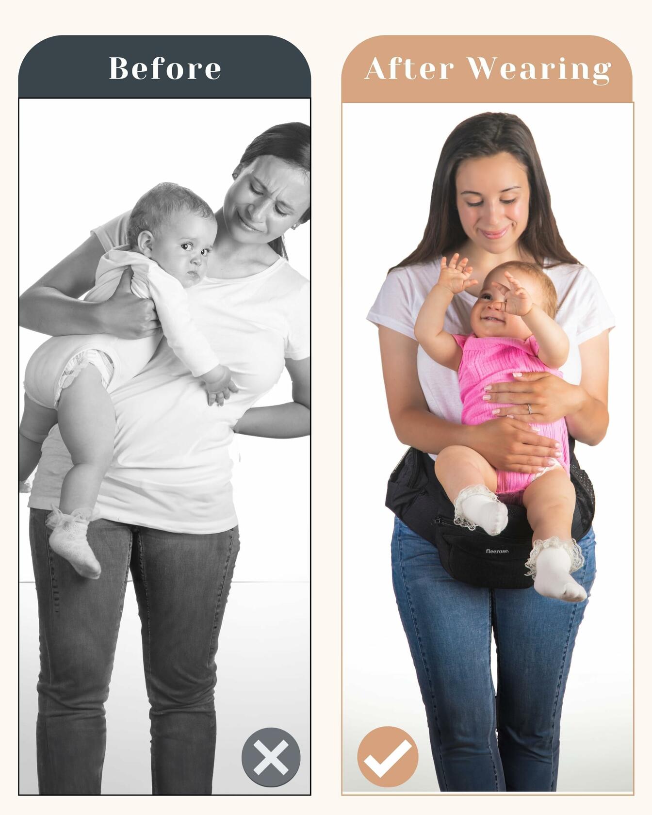 FLEEROSE - CPC-Certified Hip Seat Baby Carrier Grey New Ergonomic Bench Design,
