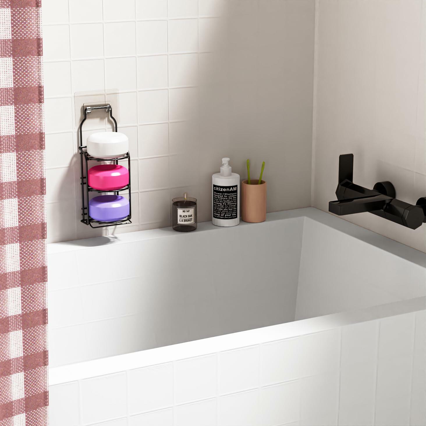 3-Tier Shower Soap Shampoo Bar Holder, Self Adhesive&Freestanding Draining Soap