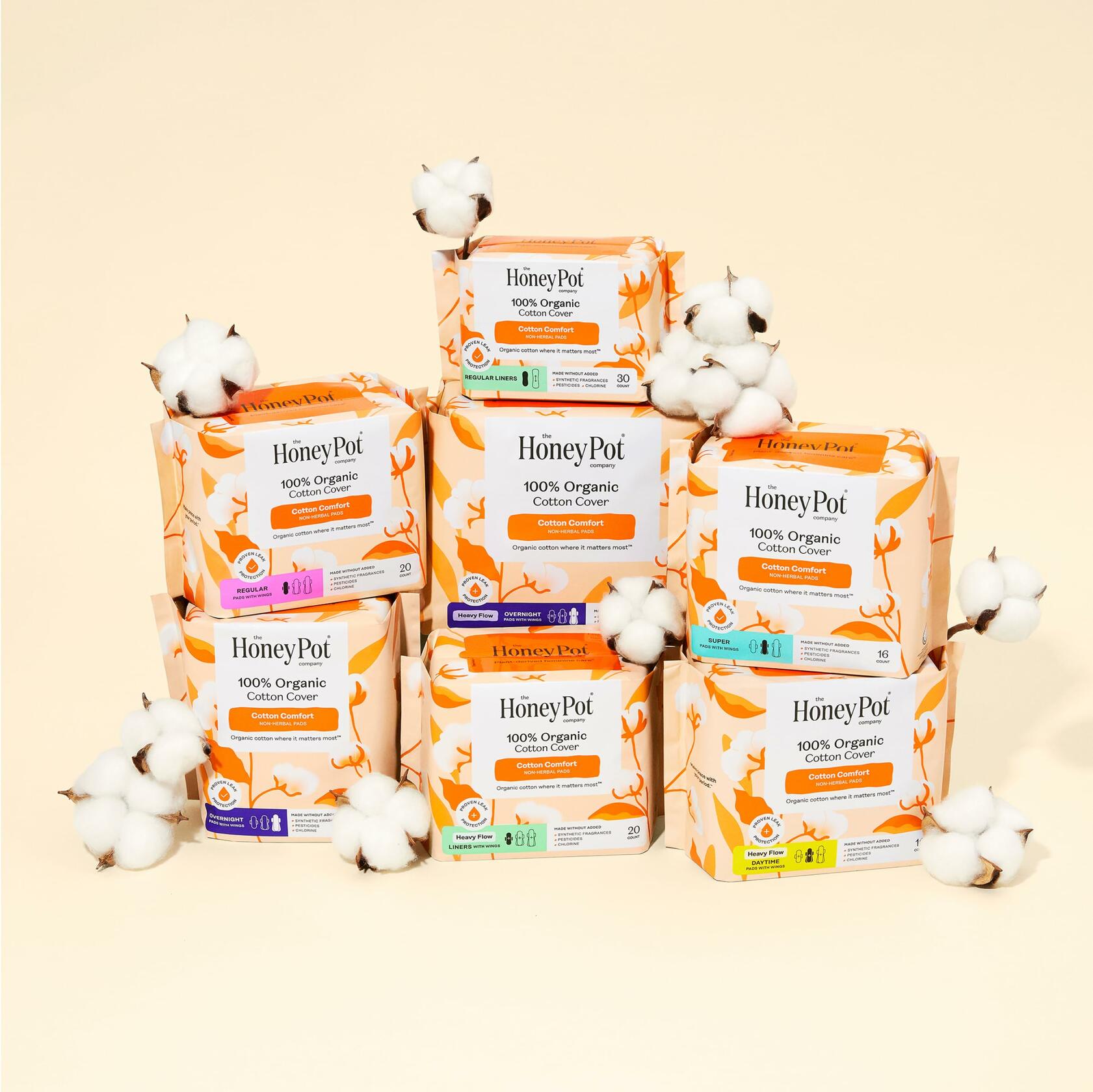 19 Count The Honey Pot Company - Non-Herbal Heavy Panty Liners for Women w/Wings
