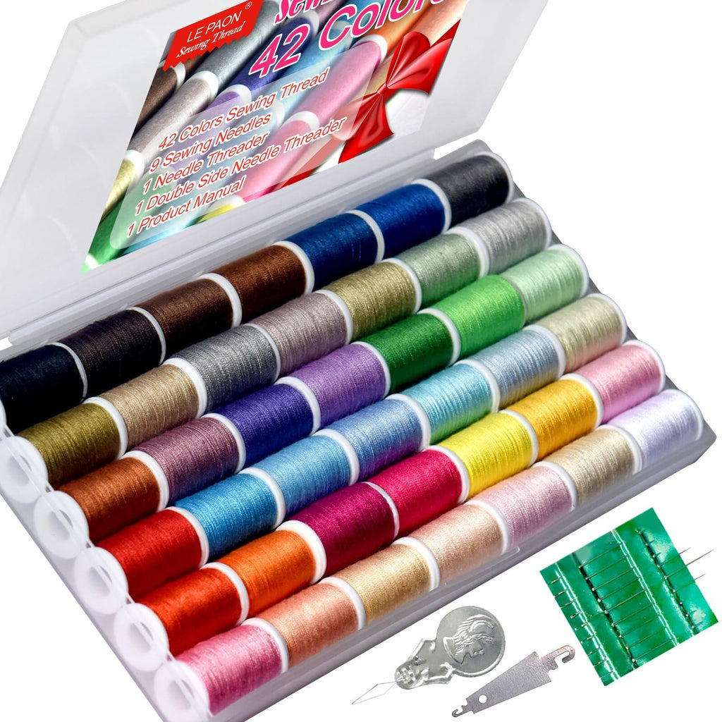 All Purpose Sewing Thread Set - 42 Assorted Rainbow Color Series and White Black