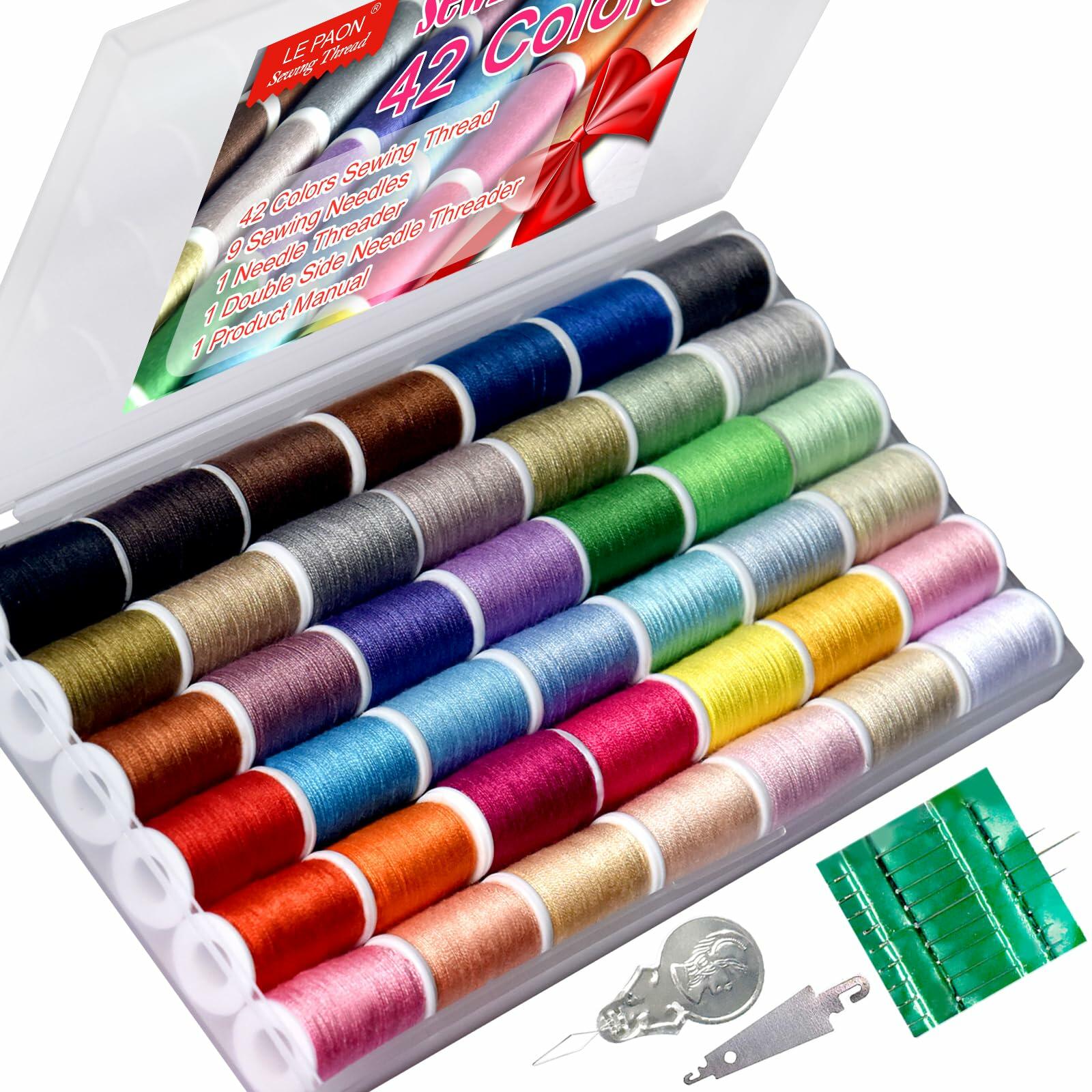 All Purpose Sewing Thread Set - 42 Assorted Rainbow Color Series and White Black
