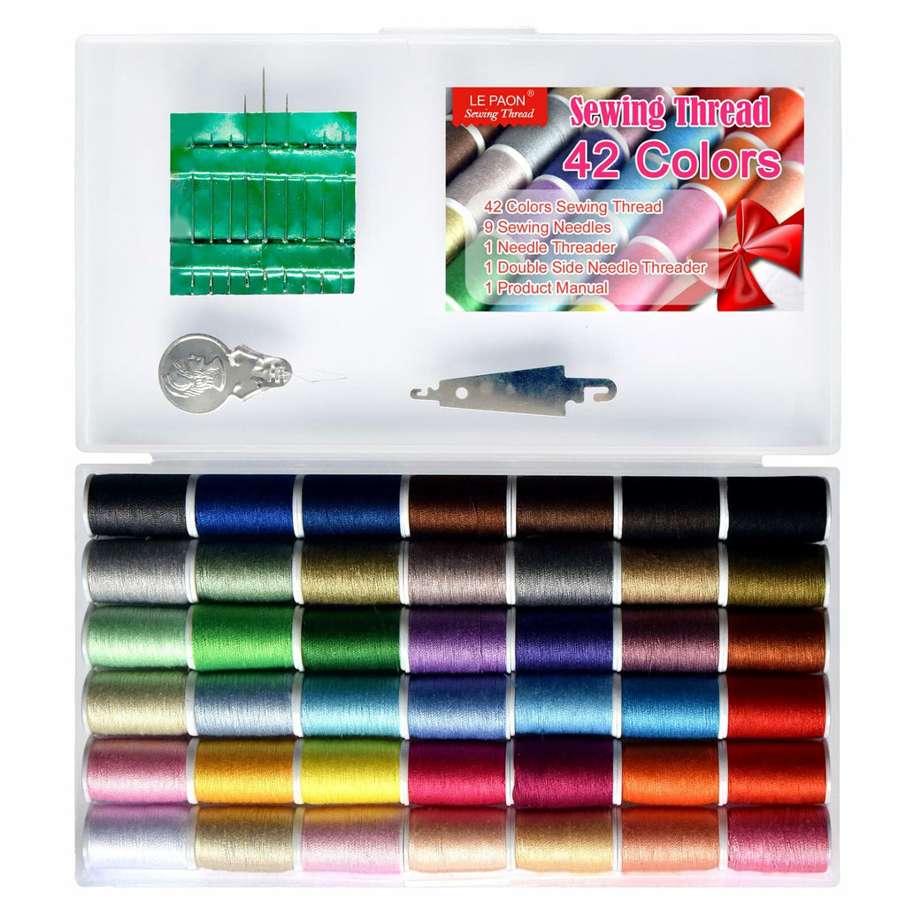 All Purpose Sewing Thread Set - 42 Assorted Rainbow Color Series and White Black