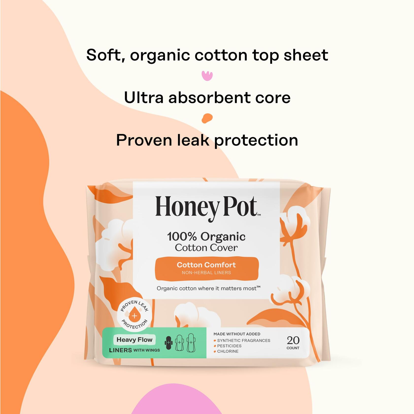 19 Count The Honey Pot Company - Non-Herbal Heavy Panty Liners for Women w/Wings