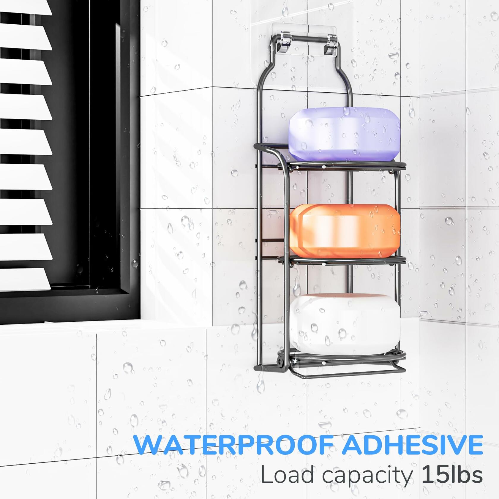 3-Tier Shower Soap Shampoo Bar Holder, Self Adhesive&Freestanding Draining Soap