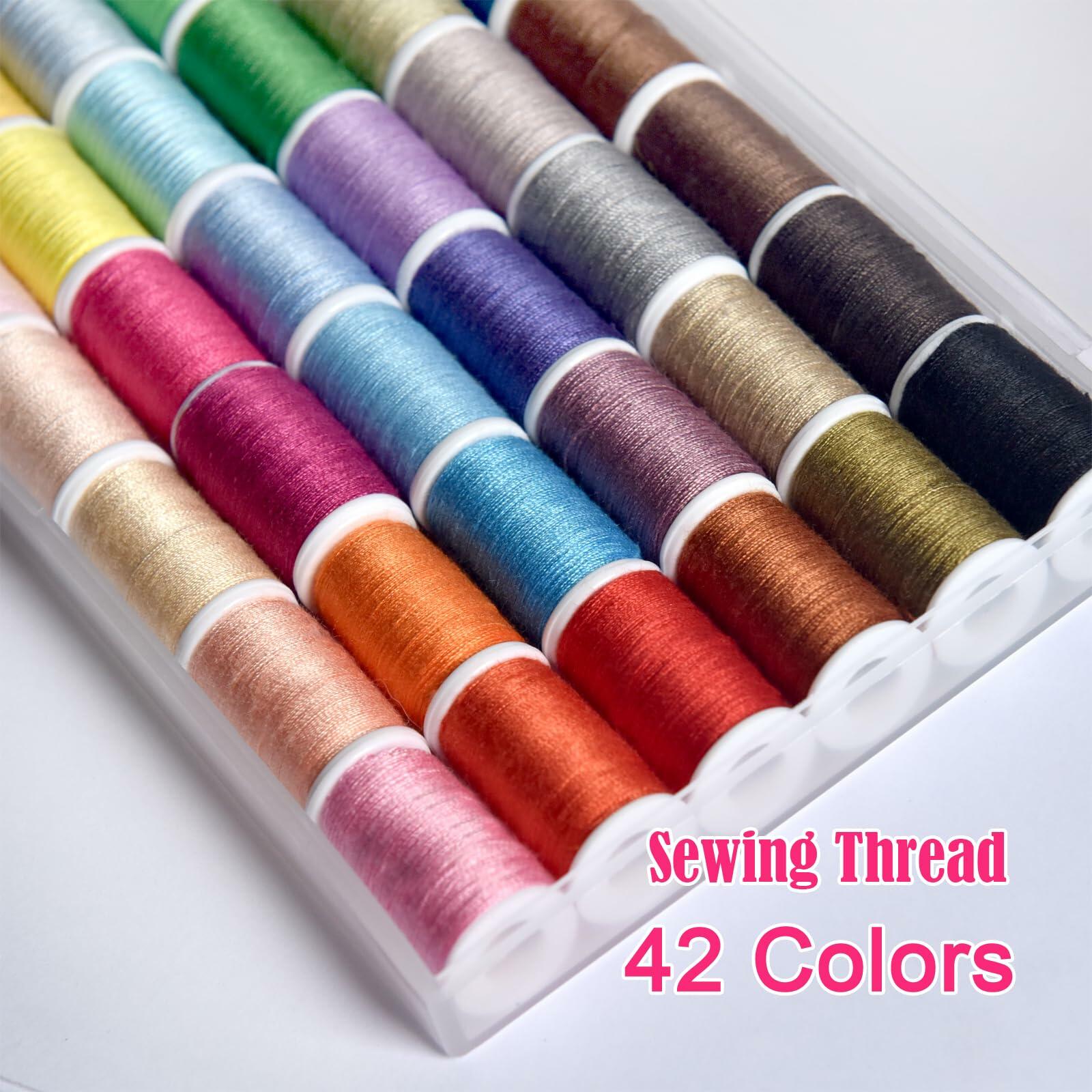 All Purpose Sewing Thread Set - 42 Assorted Rainbow Color Series and White Black