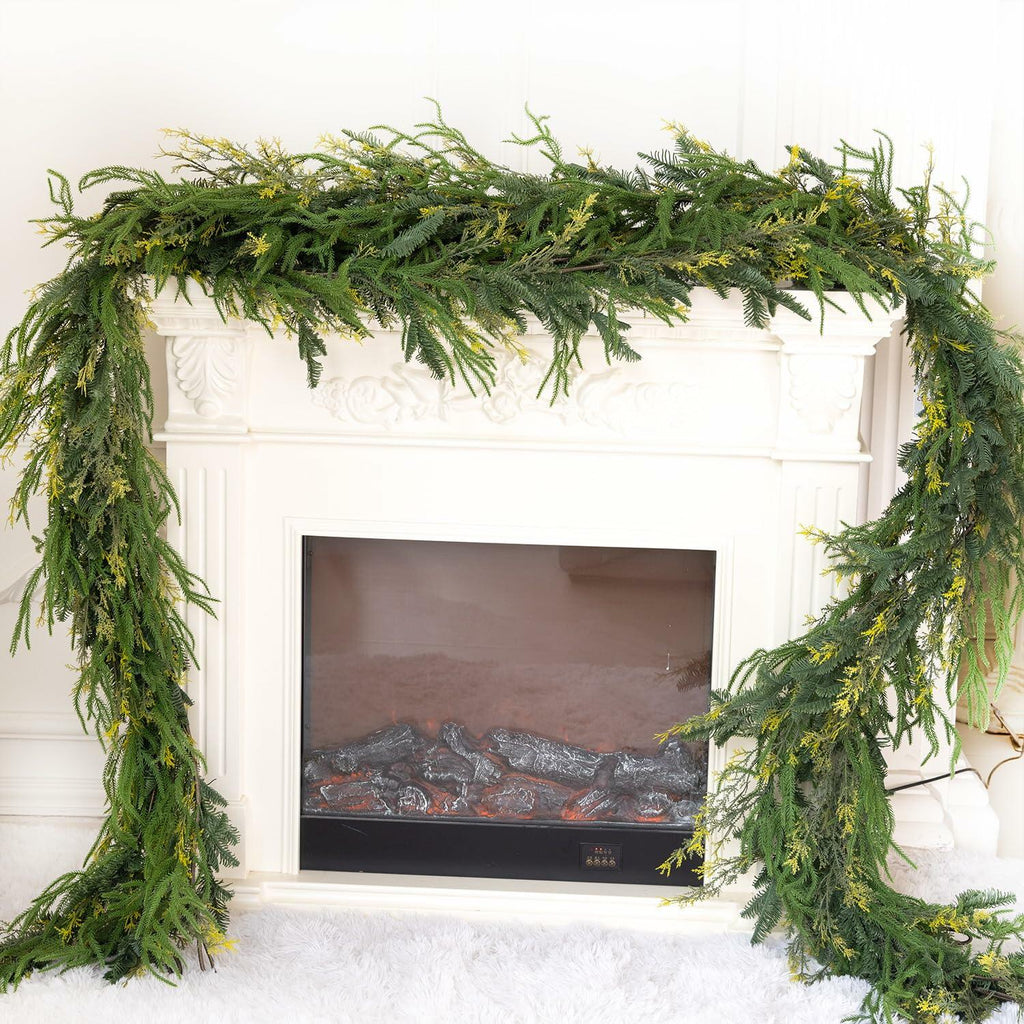 9ft Handmade Christmas Garland,Artificial Cypress Cedar Pine Needles Greenery