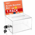 VOISEN Clear Donation Box with Lock,  6.2x4.6x3.9 Inch Ballot Box with Sign