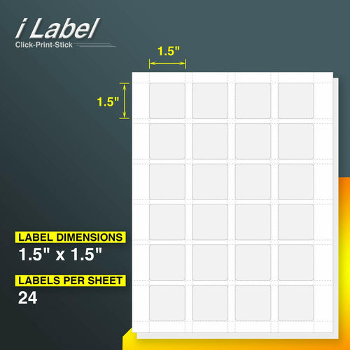 100 Sheets 24UP 1.5" x 1.5" Square Labels for Laser & Inkjet Printers ,2400