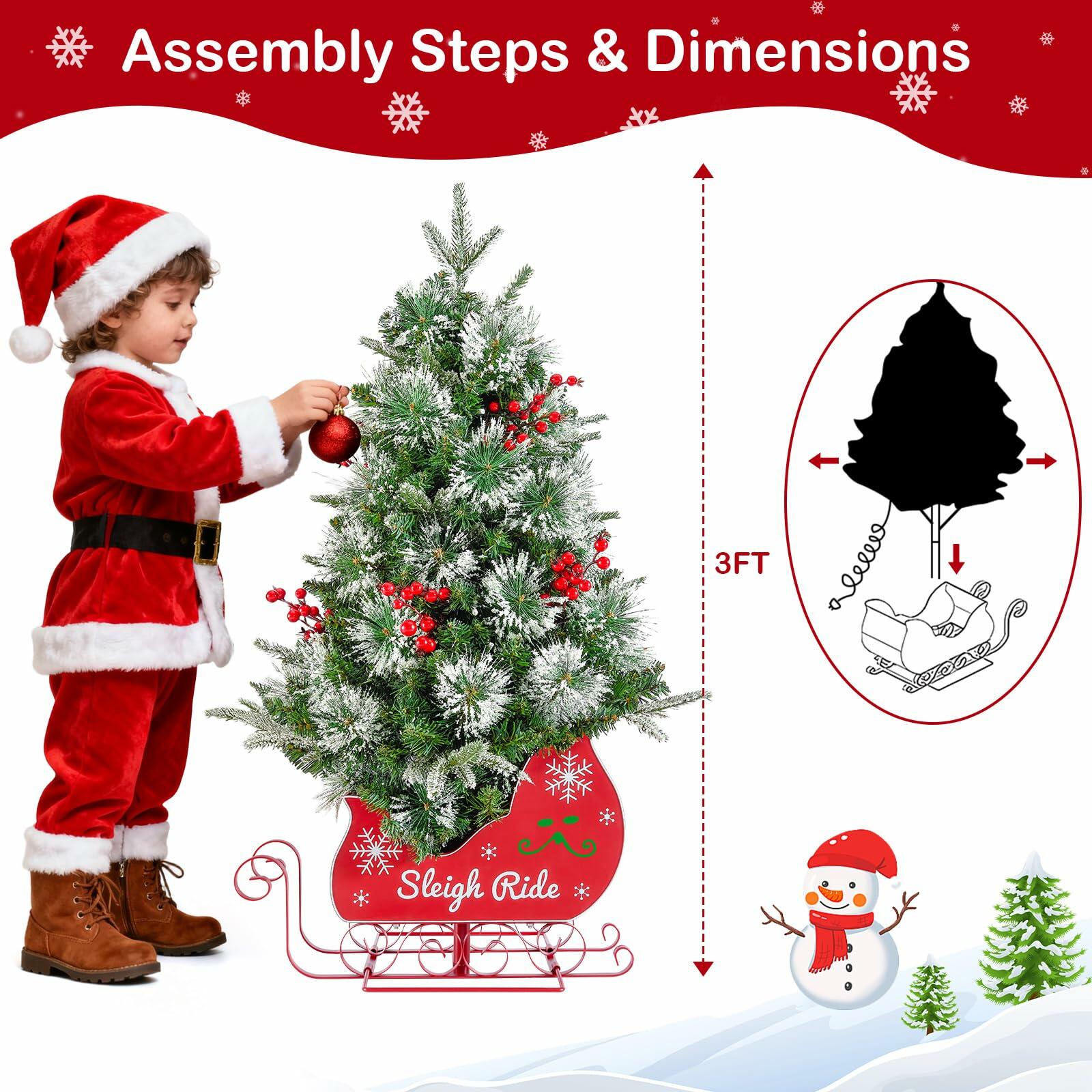 3FT Small Christmas Tree, Artificial Christmas Tree with 78 LED Lights &