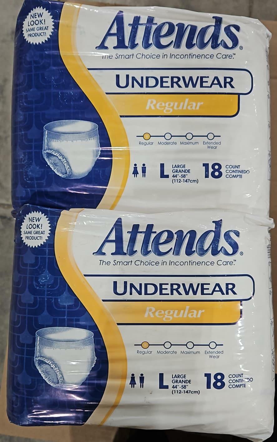Case of 36 Attends Regular Absorbency Underwear - APV30 Large, 2 Packs of 18