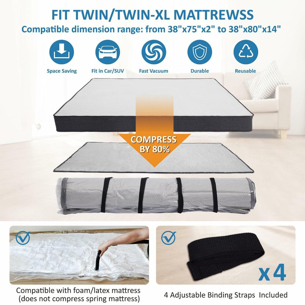 Storage Logic Foam Mattress Vacuum Bag for Moving, Storage, Vacuum Seal Mattress
