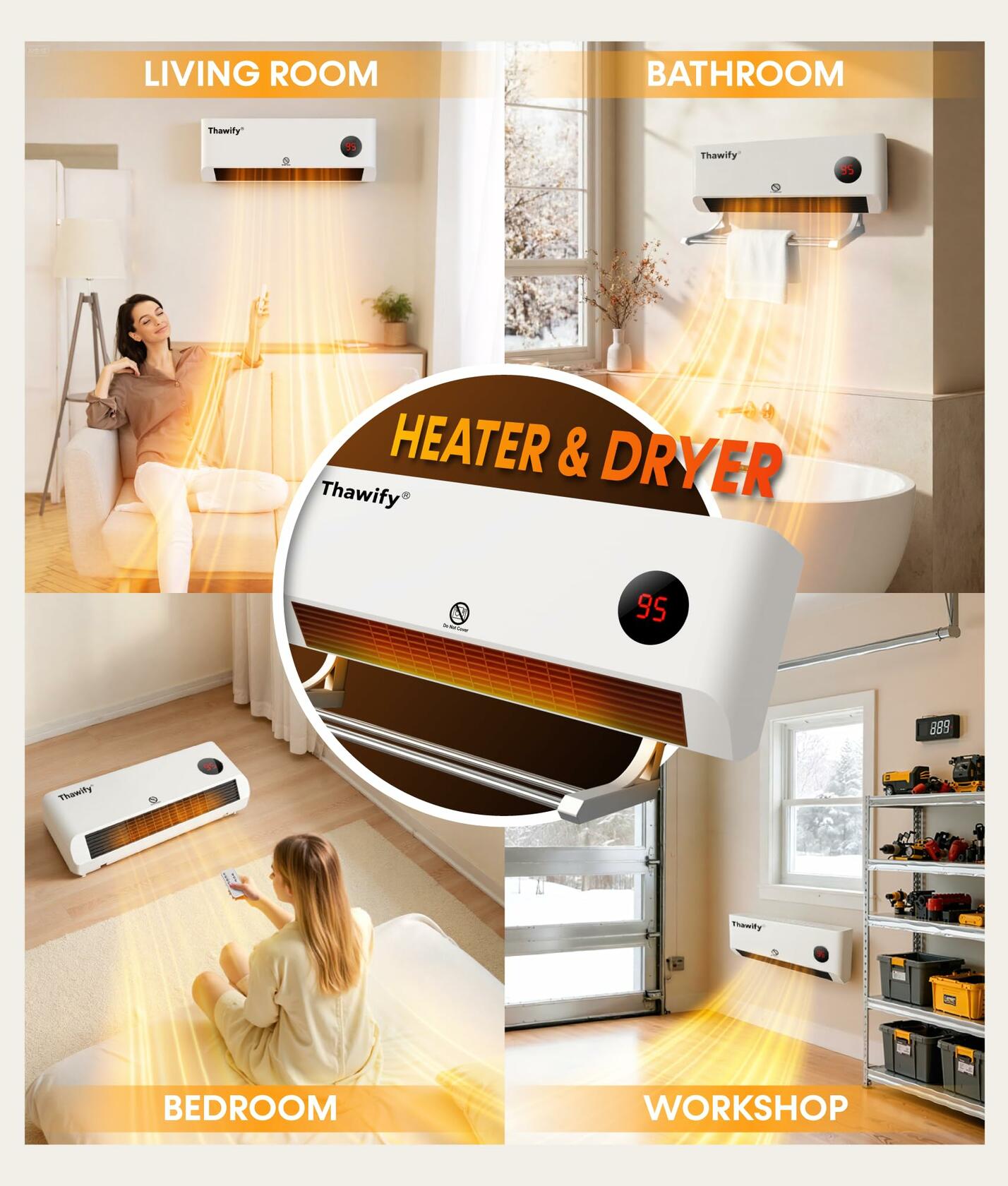 Thawify Electric Space Heater, 1500W Small Space Heater for Indoor Use, LCD