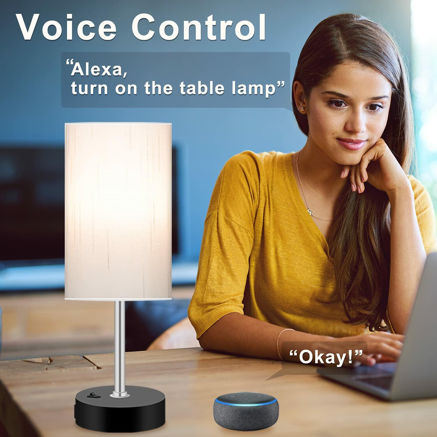 Bedroom Lamp with Smart RGB LED Bulb, Multicolor Changing Table Lamp for Bedroom