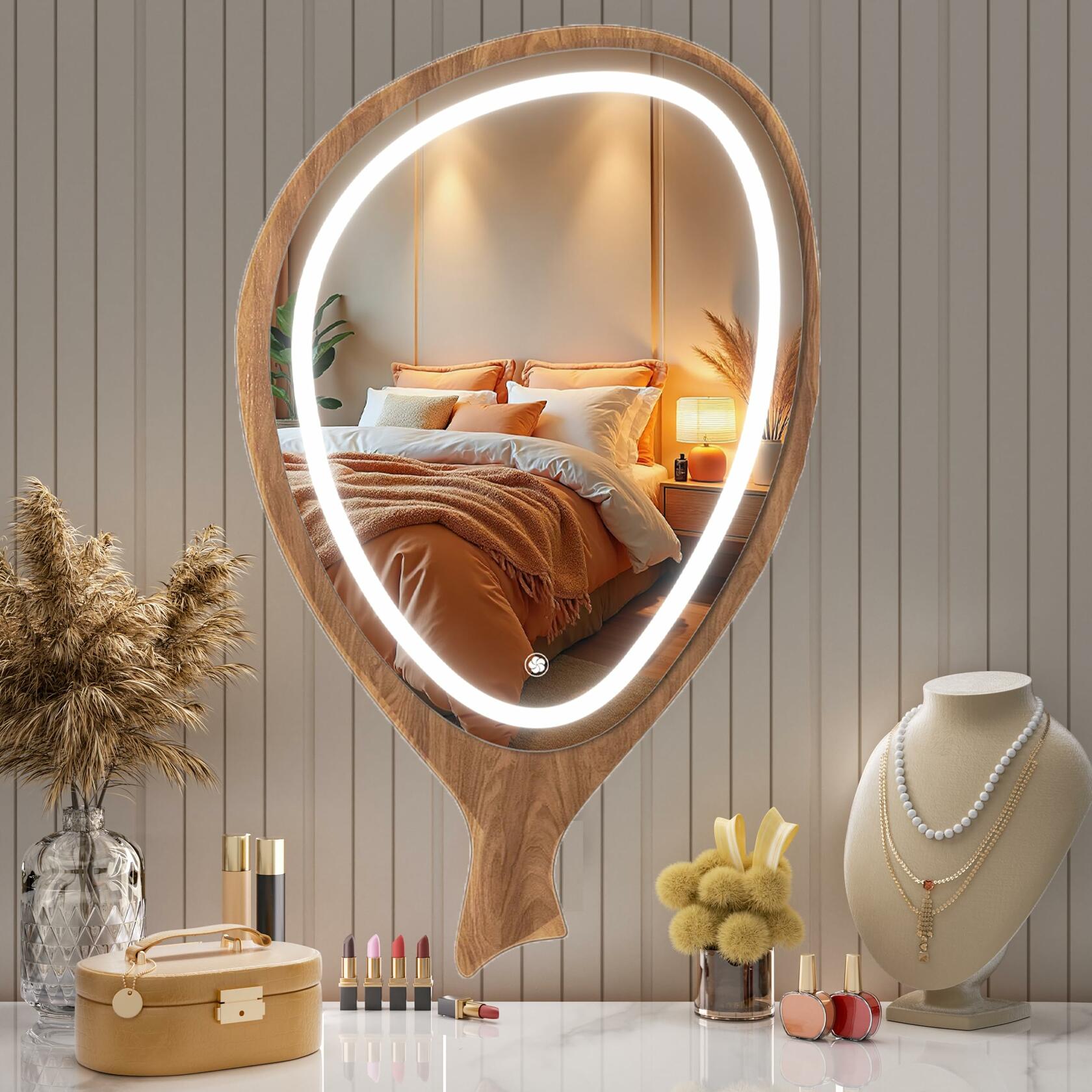 DEXHOM LED Wall Mirror Irregular Asymmetrical Wall Mirror for Living Room