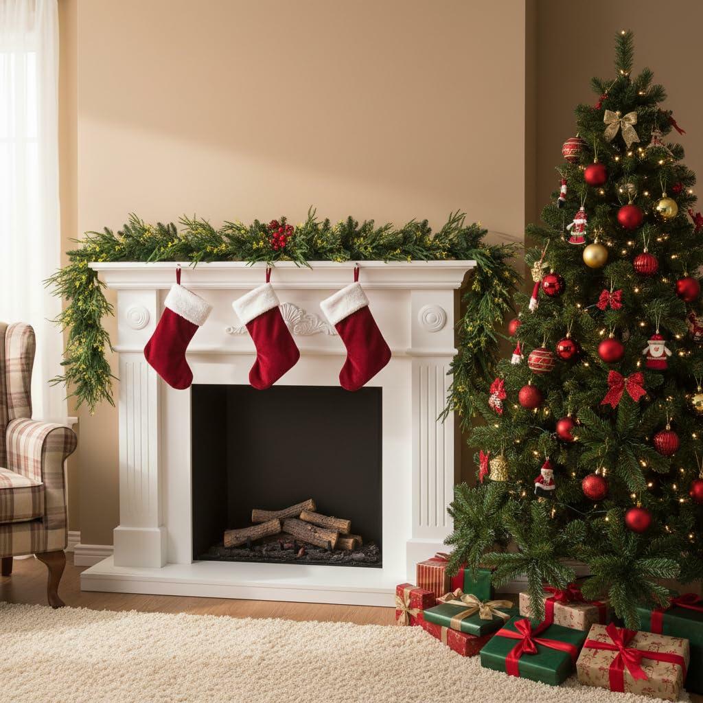 9ft Handmade Christmas Garland,Artificial Cypress Cedar Pine Needles Greenery