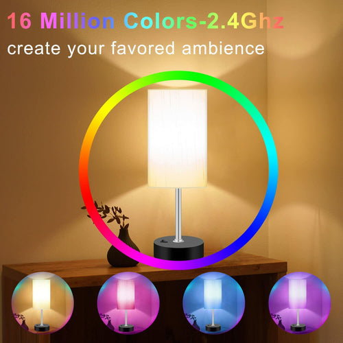 Bedroom Lamp with Smart RGB LED Bulb, Multicolor Changing Table Lamp for Bedroom