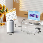 VOISEN Clear Donation Box with Lock,  6.2x4.6x3.9 Inch Ballot Box with Sign