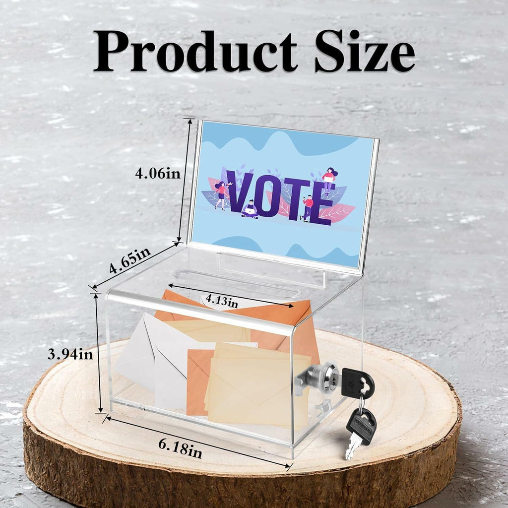 VOISEN Clear Donation Box with Lock,  6.2x4.6x3.9 Inch Ballot Box with Sign