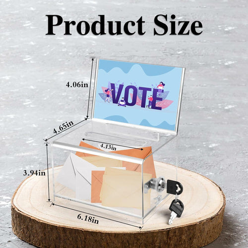 VOISEN Clear Donation Box with Lock,  6.2x4.6x3.9 Inch Ballot Box with Sign