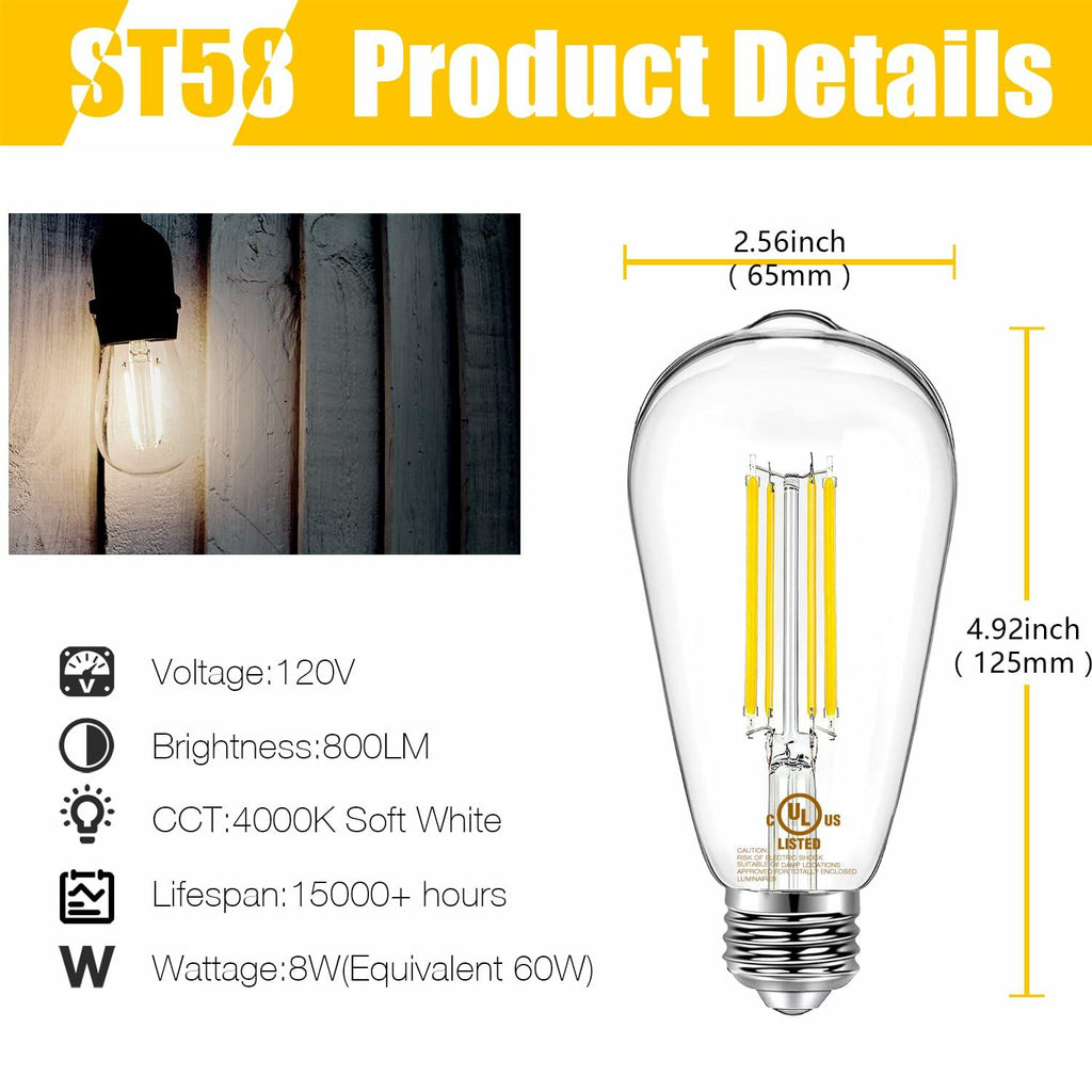 DAYBETTER 4 Pack Vintage LED Edison Bulbs, E26 Led Bulb 60W Equivalent, Dimmable