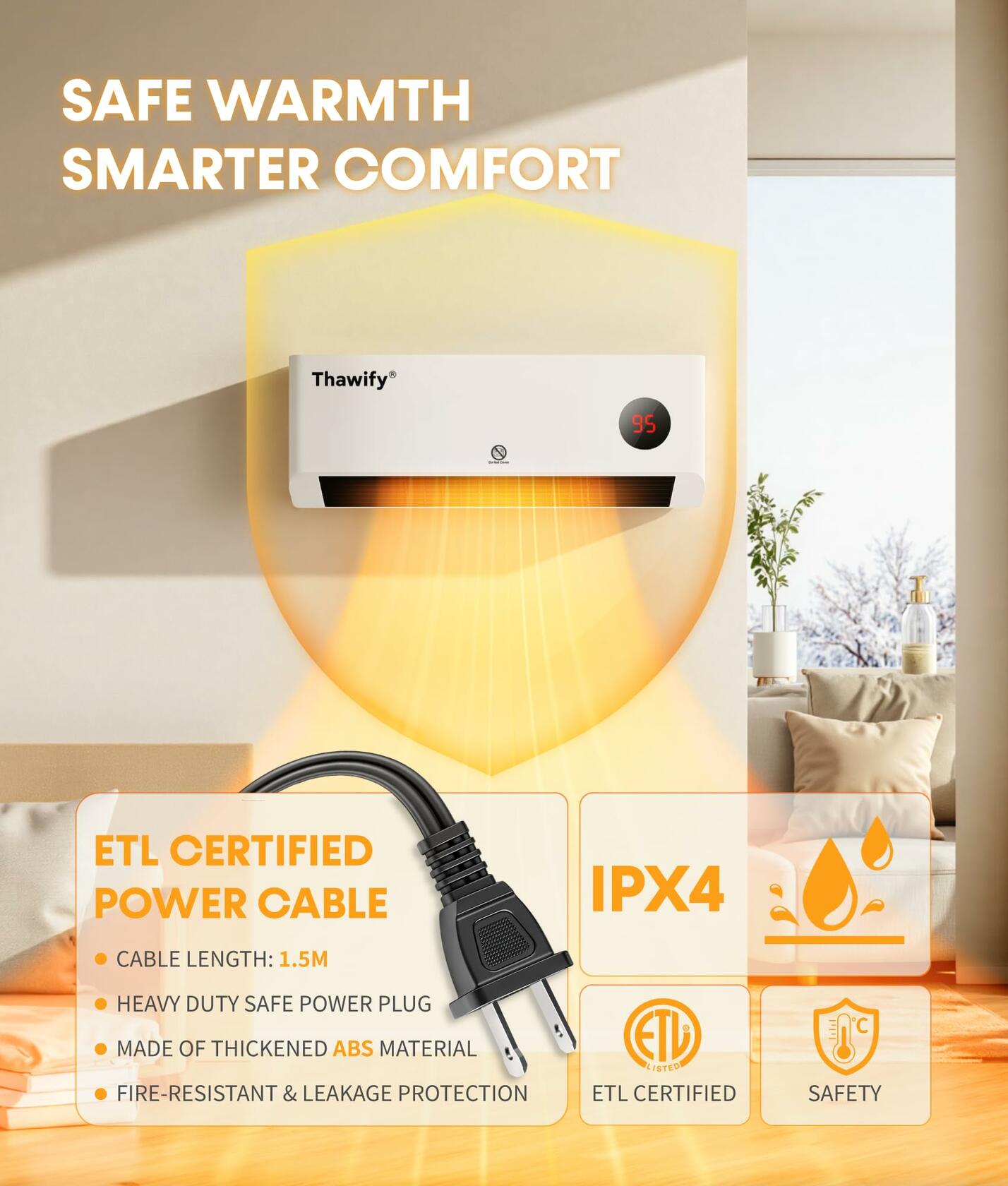 Thawify Electric Space Heater, 1500W Small Space Heater for Indoor Use, LCD